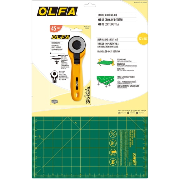 OLFA Fabric Cutting Kit-Green Mat/Yellow Rotary Cutter