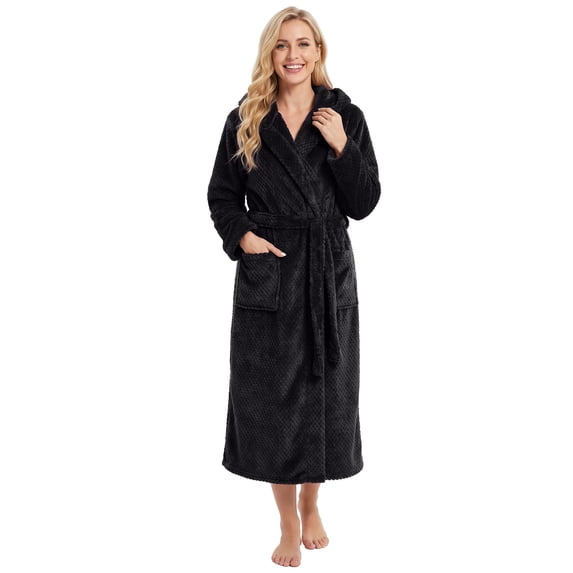 OLGDLZW Women's Soft Plush Bathrobe, Cozy Hooded Robe with Pockets and Belt, Full Length Lounge Wear for Home,Rose 2XL/3XL