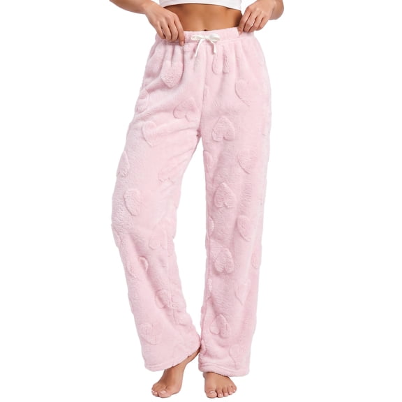 OLGDLZW Women's Heart Jacquard Pajama Pants, Cute Soft Sleepwear Bottoms with Relaxed Straight Leg Fit and Pockets,Light Pink M