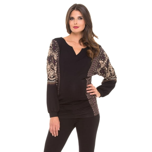 OLIAN Maternity Women's Arabesque Print Camila Tunic Top Small Black