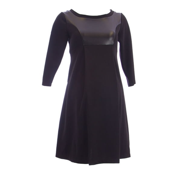 OLIAN Maternity Women's Black Faux Leather Inset Princess Panel Dress