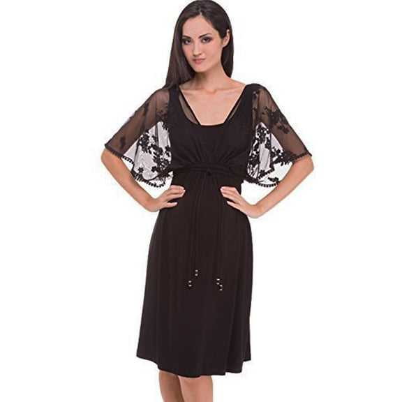 OLIAN Maternity Women's Black Lace Inset 3/4 Loose Sleeve Dress