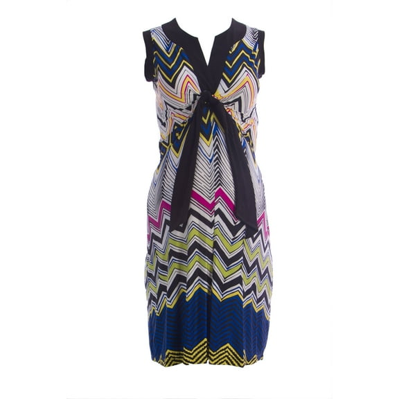 OLIAN Maternity Women's Blue Zig Zag Print Twist Tie Sleeveless Dress