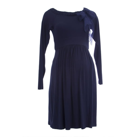 OLIAN Maternity Women's Bow Accent Long Sleeve Boat Neck Dress