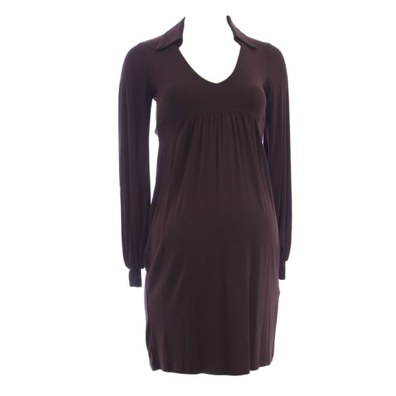 OLIAN Maternity Women's Brown Collared V-Neck Empire Wasit Dress