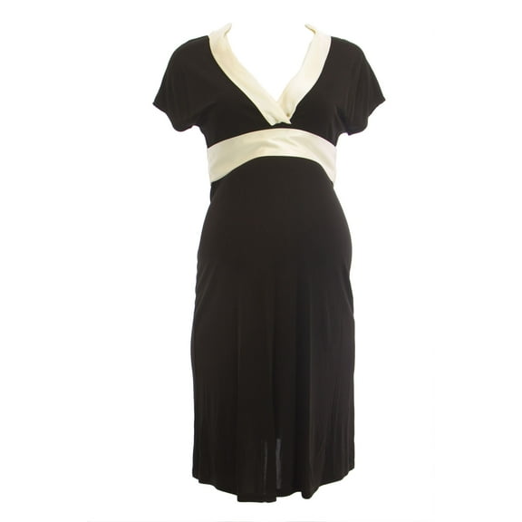 OLIAN Maternity Women's Contrast Collar & Belt Short Sleeve Dress X-Small Black