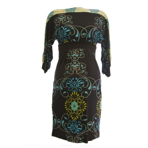 OLIAN Maternity Women's Floral Print 3/4 Sleeve Boat Neck Dress Sz Small Black