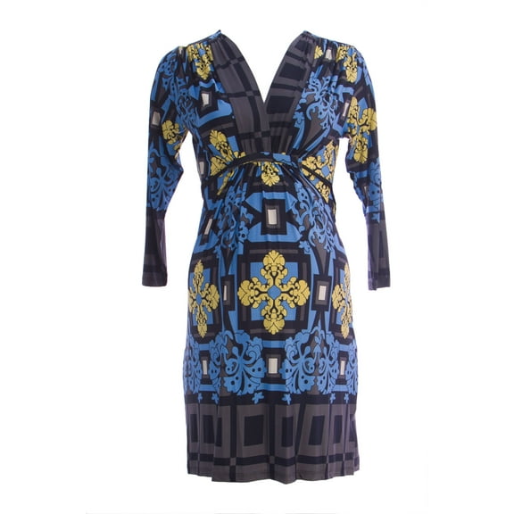 OLIAN Maternity Women's Floral Print Plunging V Neck A-Line Dress X-Small Blue