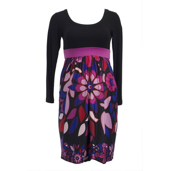 OLIAN Maternity Women's Floral Print Scoop Neck Babydoll Dress X-Small Black