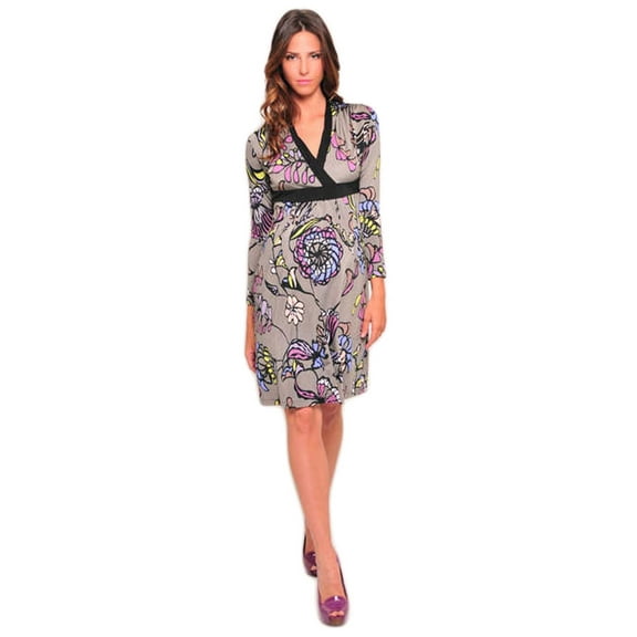 OLIAN Maternity Women's Grey Asian Floral Print Surplice Neck Dress
