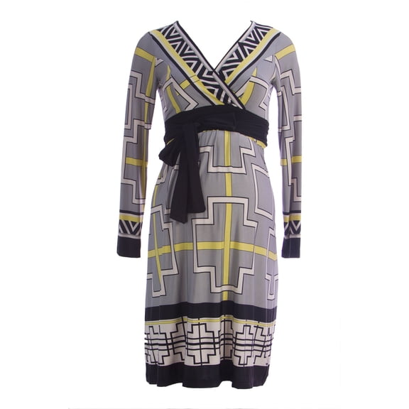OLIAN Maternity Women's Grey Yellow Geometric Print Sandra Dress $143