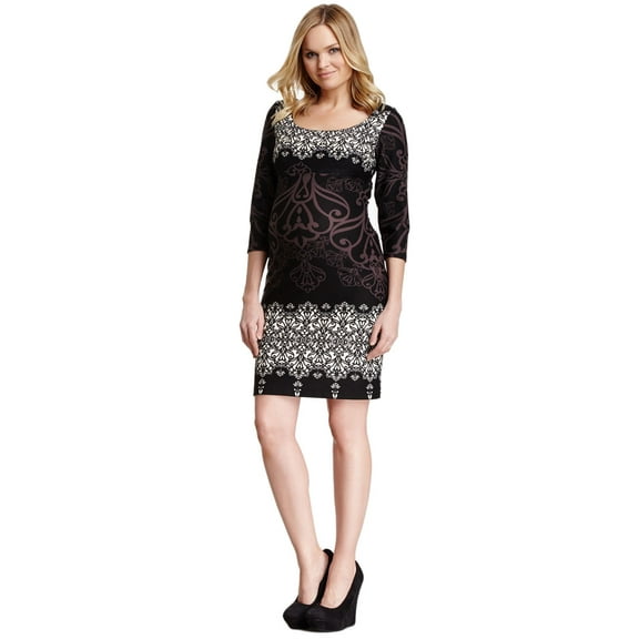 OLIAN Maternity Women's Multi Floral Allover Print 3/4 Sleeve Dress