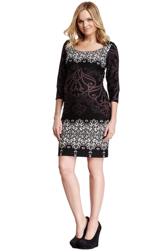 OLIAN Maternity Women's Multi Floral Allover Print 3/4 Sleeve Dress