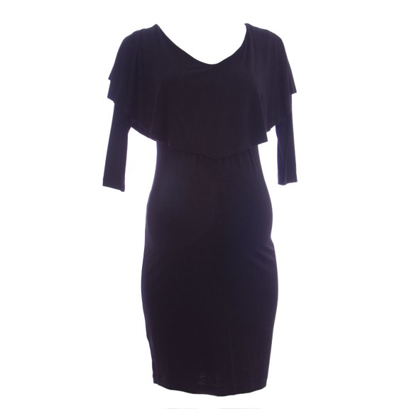 OLIAN Maternity Women's Nursing Layered Top 3/4 Sleeve Dress X-Small Black