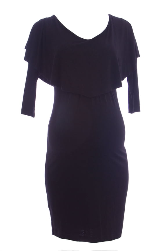OLIAN Maternity Women's Nursing Layered Top 3/4 Sleeve Dress X-Small Black