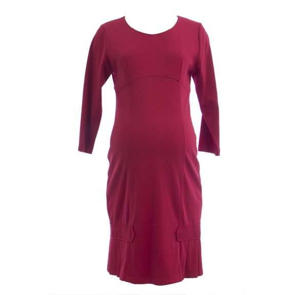 OLIAN Maternity Women's Pleated Hem Accent 3/4 Sleeve Dress
