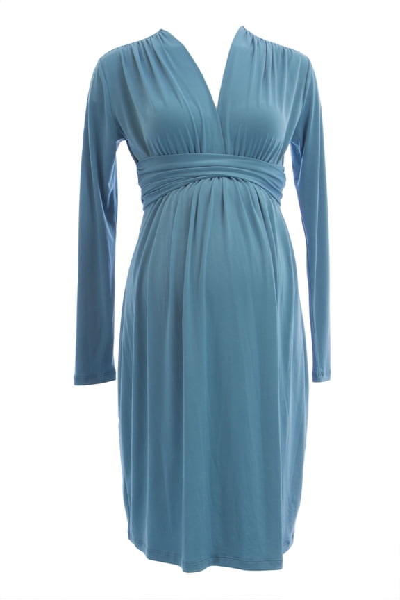 OLIAN Maternity Women's Surplice Neck Long Sleeve A-Line Dress