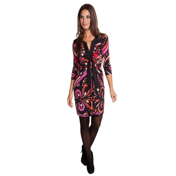 OLIAN Maternity Women's Swirl Print Twist Tie 3/4 Sleeve Dress X-Small Fuchsia