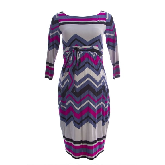 OLIAN Maternity Women's Zig Zag Print Dianne Waist Tie Sheath Dress Small Pink