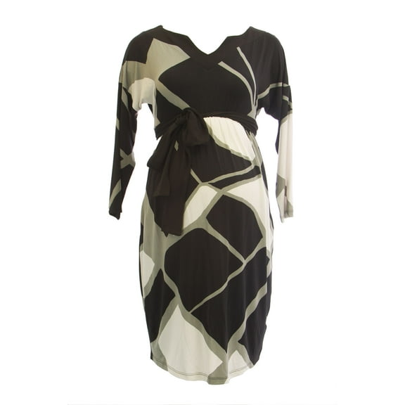 OLIAN Maternity Womens Grey Abstract Print Side Pockets Dolman Sleeve Dress