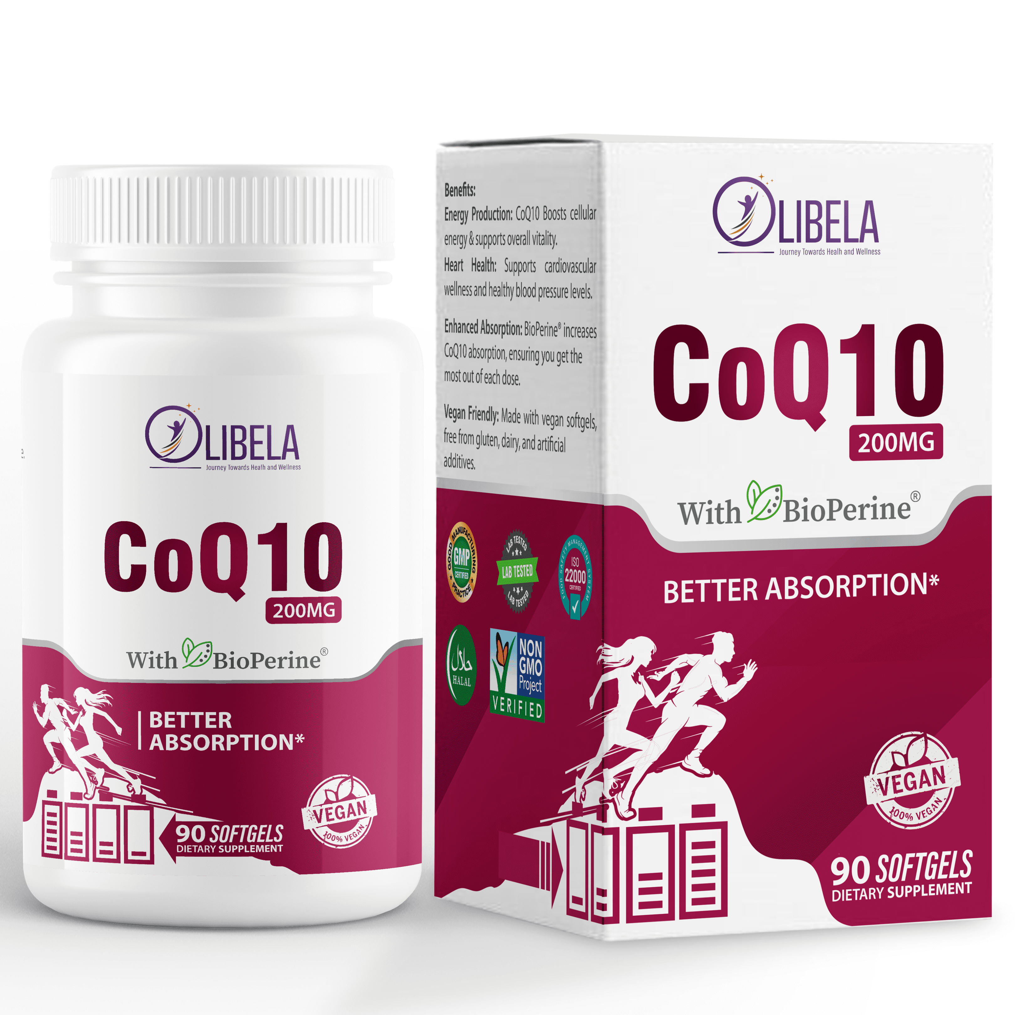 OLIBELA CoQ10 200mg with BioPerine – Heart & Energy Support, Vegan, Gluten-Free (90 Softgels)