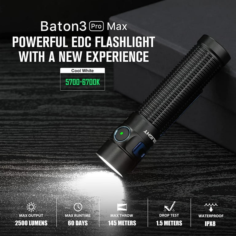 Olight Baton 3 Pro Max CW EDC Flashlight, Rechargeable 2500 Lumen