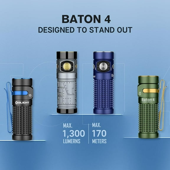 OLIGHT Baton 4 Rechargeable EDC Flashlight, LED Light 1300 Lumens with Magnetic Charging Cable, IPX8 Waterproof for Home, Camping, and Emergencies (Black)