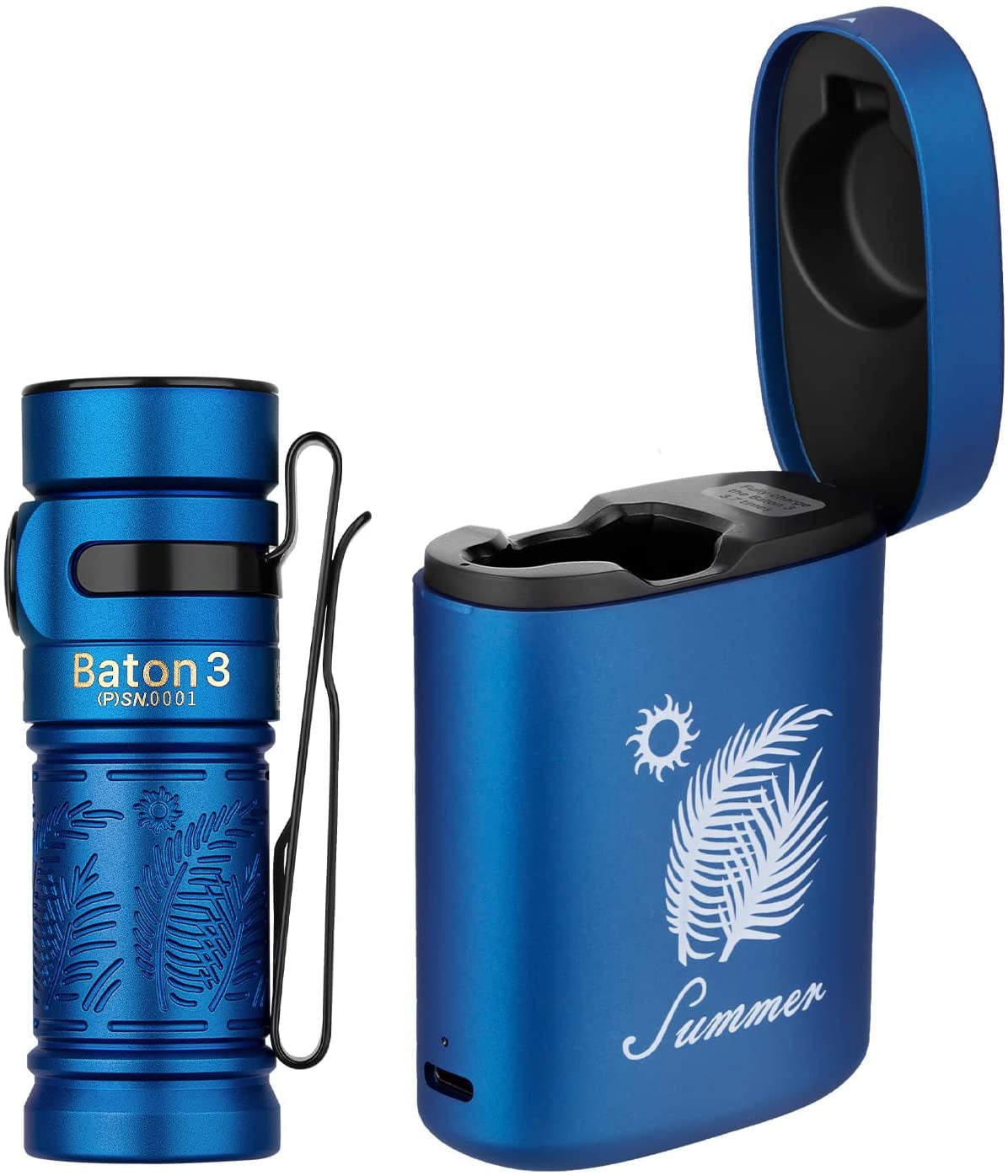 OLIGHT Baton3 Premium Edition 1200 Lumens Compact LED Flashlight Powered by a Single Rechargeable Battery, with Wireless Charging Box (Summer)