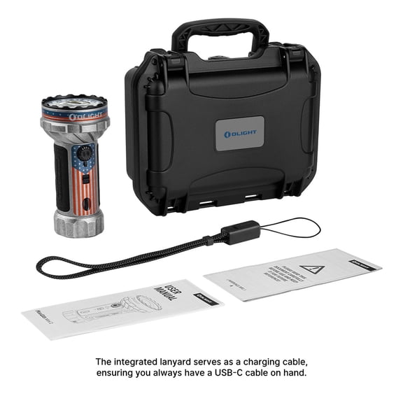 OLIGHT Marauder Mini 2 Bright Flashlight 10,000 Lumen, 750 M Beam Distance, Rechargeable Light w/Dual Charging & 5 Lighting Modes for Outdoor, Camping, Emergencies (Stonewashed Stars and Stripes)