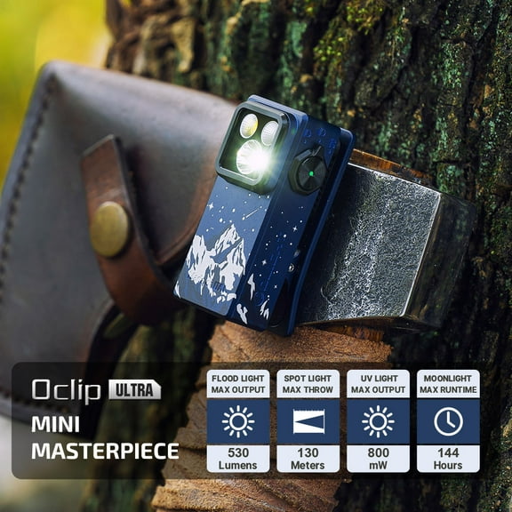 OLIGHT Oclip Ultra EDC Flashlight Clip-on Light, 530 Lumens Rechargeable with Type-C Charging, Combines Floodlight, Spotlight and UV, Triple Magenetic Lights for Inspection and Work (Snowy Summit)