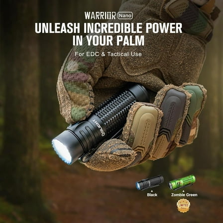 OLIGHT Warrior Nano Tactical Flashlight, 1200 Lumens Rechargeable LED Light with MCC Charger, Dual Switches EDC Light for Emergency, Outdoors and Camping (Black)