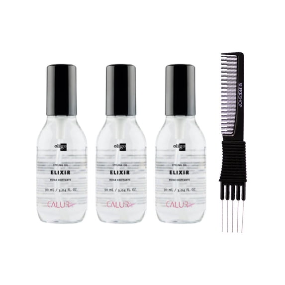 OLIGO Pro Calura Style Oil Elixir (3.04 oz) with SLEEKSHOP Teasing Comb Pack of 3