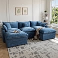 thumbnail image 1 of OLINOA 108" Modular Sectional Sofa with Double Ottomans, Ultra-Soft Chenille U-Shaped Sectional Couch, Deep Seat Convertible Sofa Bed with Side Pockets & Extra Pillows for Living Room, Blue, 1 of 9
