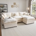 thumbnail image 1 of OLINOA 108" Modular Sectional Sofa with Double Ottomans, Ultra-Soft Chenille U-Shaped Sectional Couch, Deep Seat Convertible Sofa Bed with Side Pockets & Extra Pillows for Living Room, Off White, 1 of 9