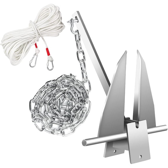 OLIPIC Boat Fluke Anchor Kit, Galvanized Steel Includes Anchor, Rope, Chain, and Shackles
