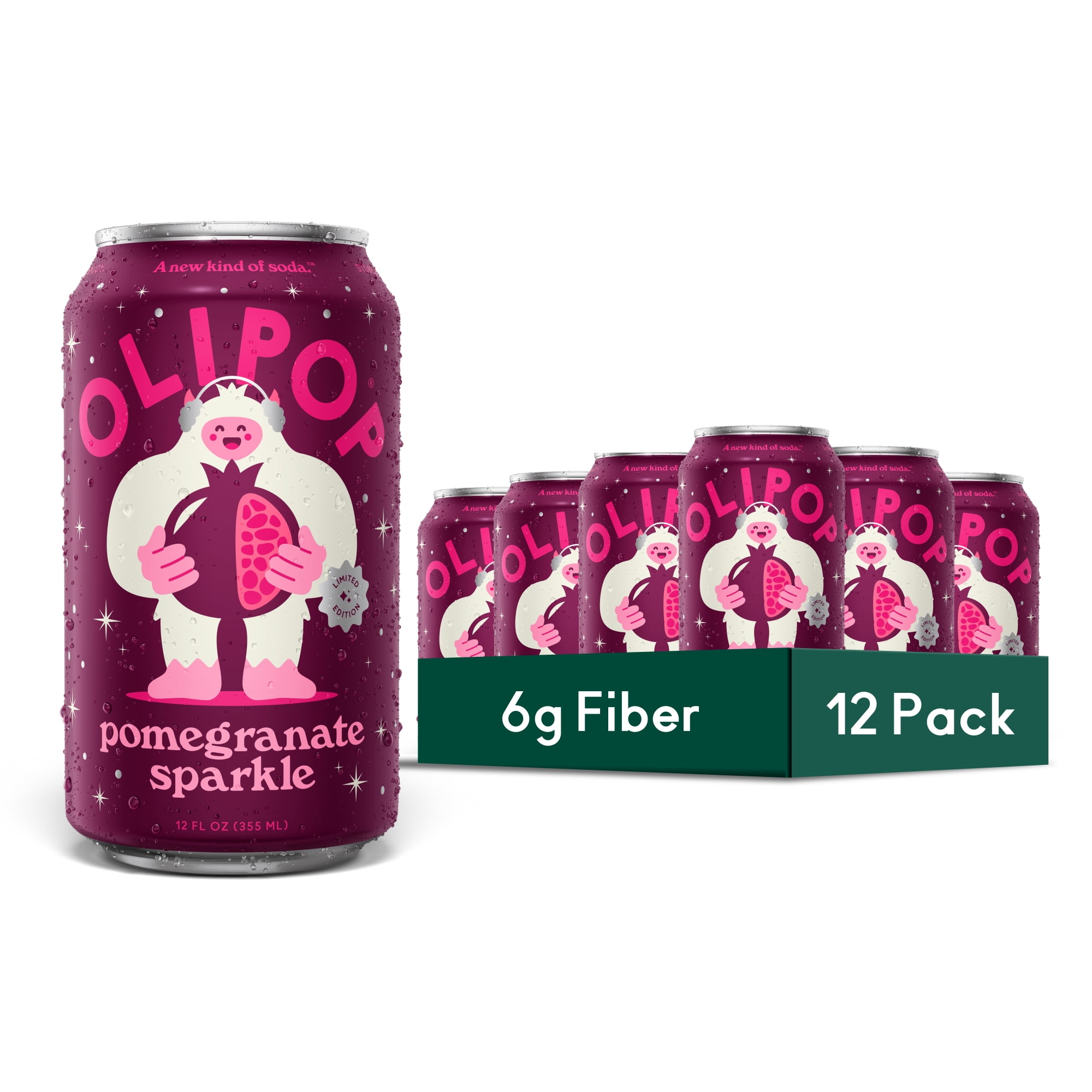 OLIPOP 6g Fiber Prebiotic Soda, Pomegranate Sparkle 12 fl oz, 12 Pack, Shelf Stable