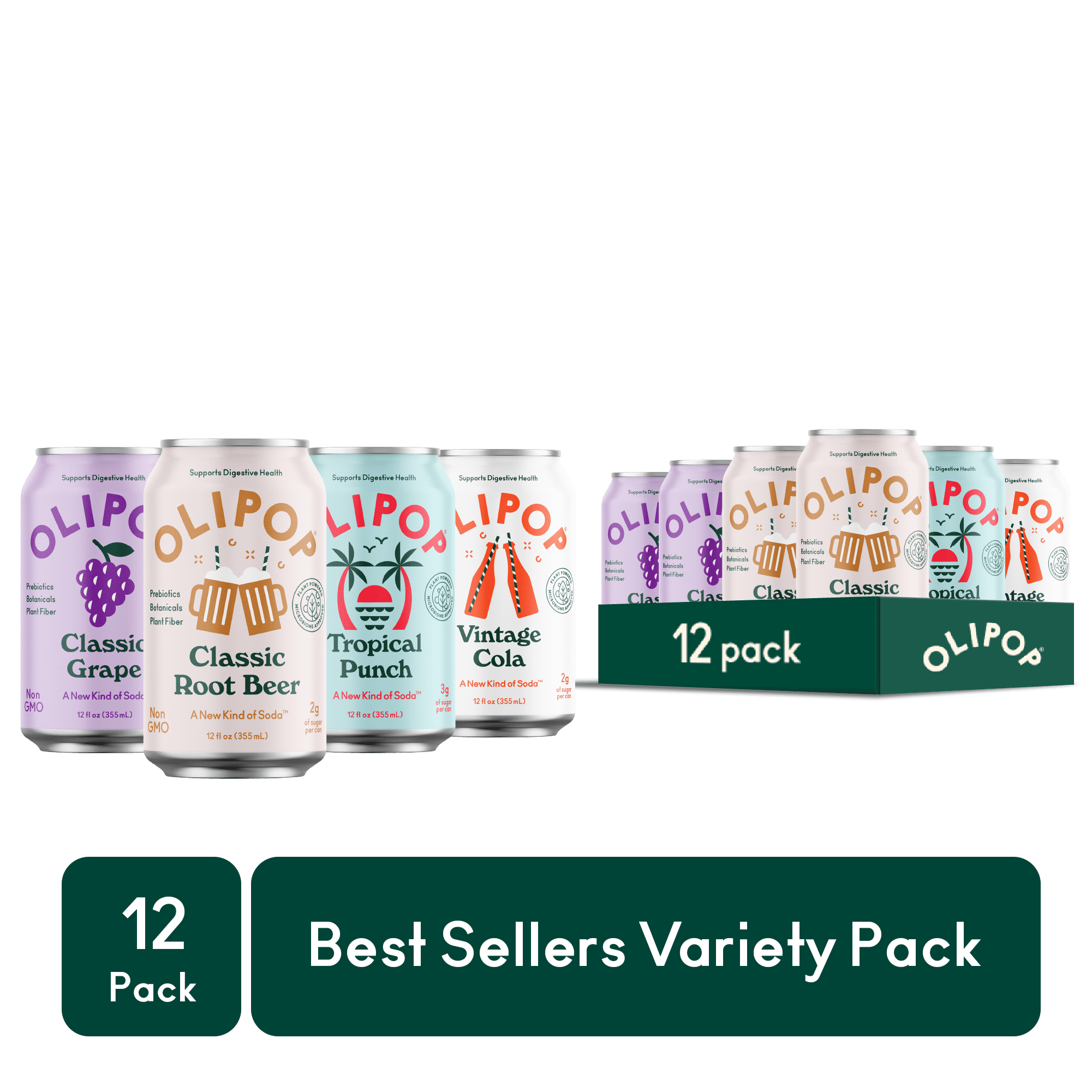 OLIPOP Best Sellers Variety Pack, A New Kind of Soda, 12 fl oz (12 pack