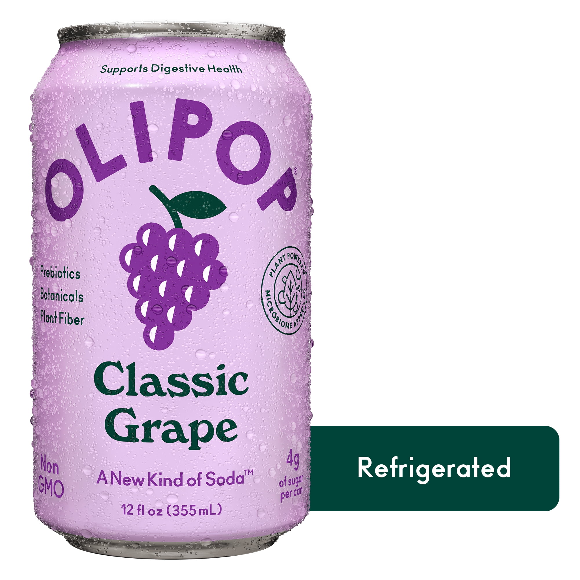 OLIPOP Classic Grape Soda, Low Sugar, High Fiber, 