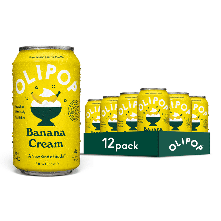 OLIPOP Prebiotic Soda, Banana Cream, 12 fl oz, 12 Pack