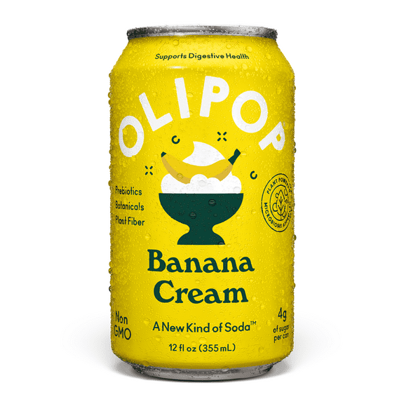 OLIPOP Prebiotic Soda, Banana Cream, 12 fl oz, Refrigerated