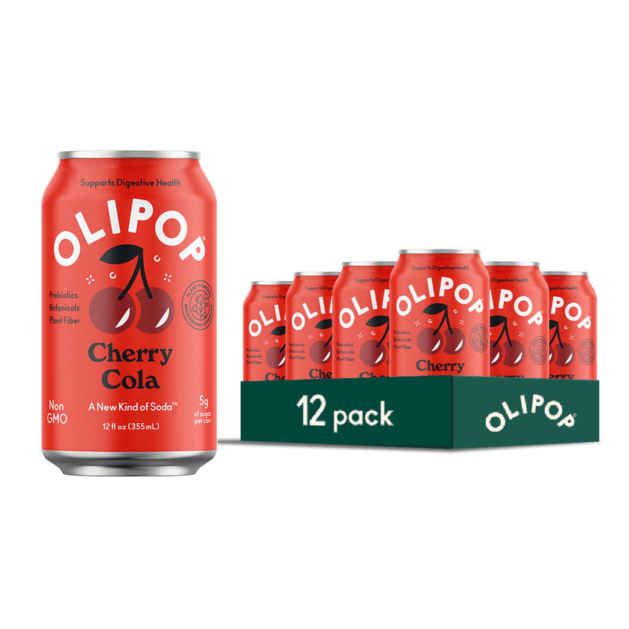 OLIPOP Healthy Cherry Cola Prebiotic Soda, Non GMO, Diet Approved, 12