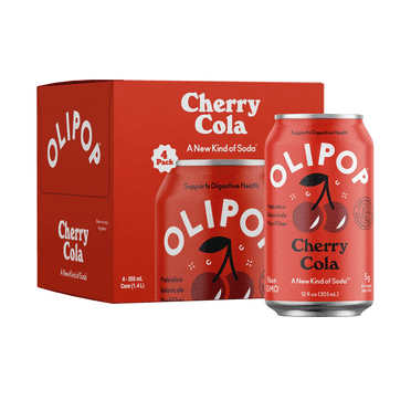 OLIPOP Prebiotic Soda, Cherry Cola, 12 fl oz, 4 Pack, Pantry Packs