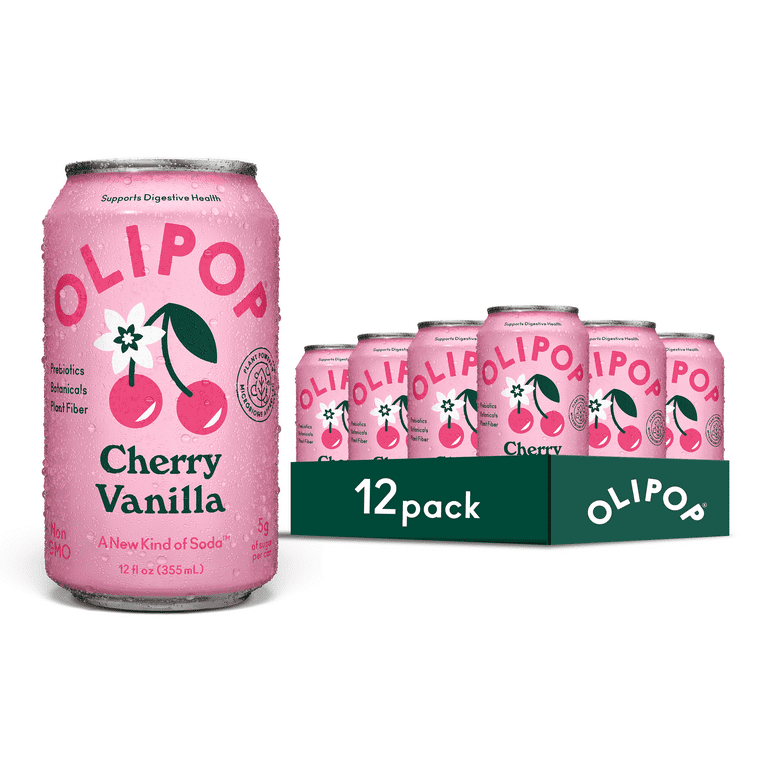 OLIPOP Prebiotic Soda, Cherry Vanilla, 12 fl oz, 12 Pack
