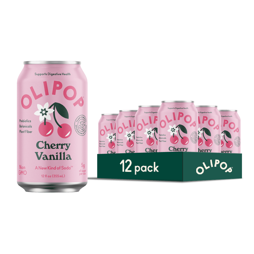 OLIPOP Prebiotic Soda, Cherry Vanilla, 12 fl oz, 12 Pack, Refrigerated