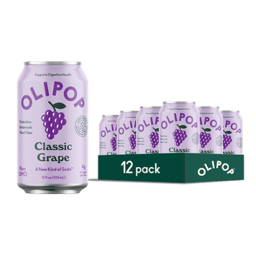 OLIPOP Prebiotic Soda, Classic Grape, 12 fl oz, 12 Pack, Refrigerated