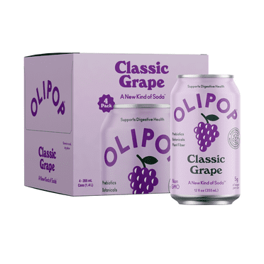 OLIPOP Prebiotic Soda, Classic Grape, 12 fl oz, 4 Pack, Pantry Packs