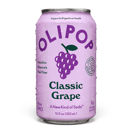 OLIPOP Prebiotic Soda, Classic Grape, 12 fl oz, Pantry Packs