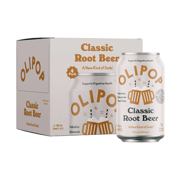 OLIPOP Prebiotic Soda, Classic Root Beer, 12 fl oz, 4 Pack, Pantry Packs