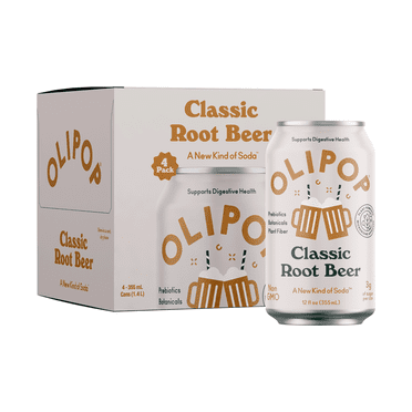OLIPOP Prebiotic Soda, Classic Root Beer, 12 fl oz, 4 Pack, Pantry Packs