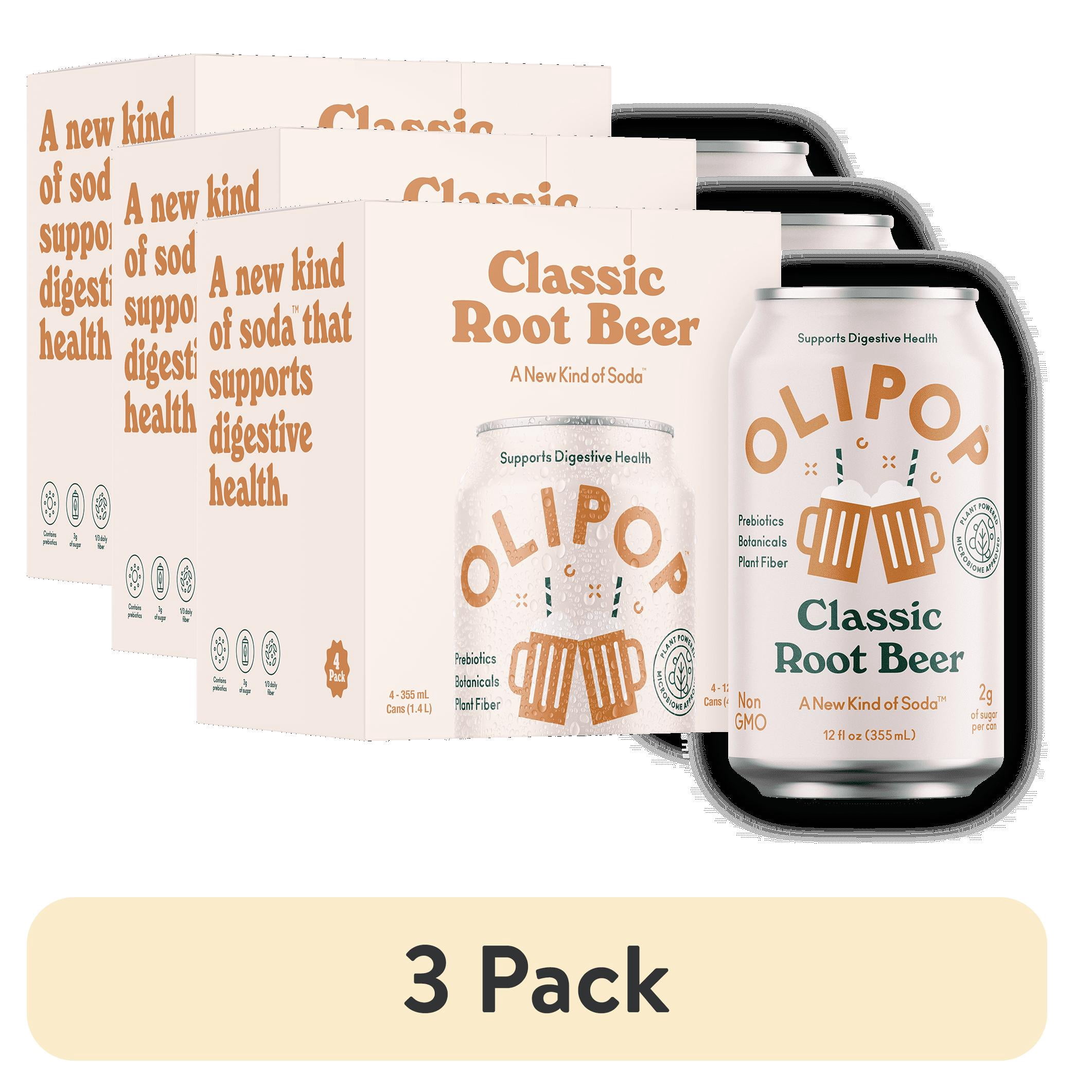 (3 pack) OLIPOP Prebiotic Soda, Classic Root Beer, 12 fl oz, 4 Pack ...